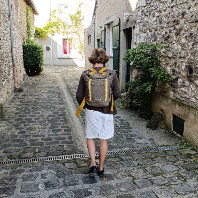 Sac à dos coursier toile Cayman taupe/jaune