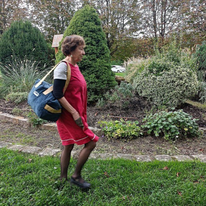 Sac we velours côtelé vert bouteille - Coton imprimé jaune