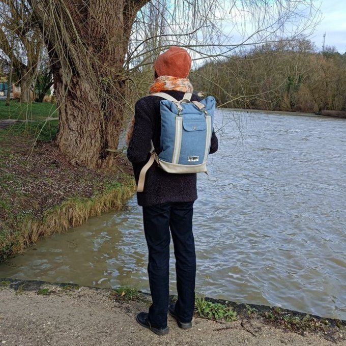 Sac à dos coursier toile Cayman bleu denim 