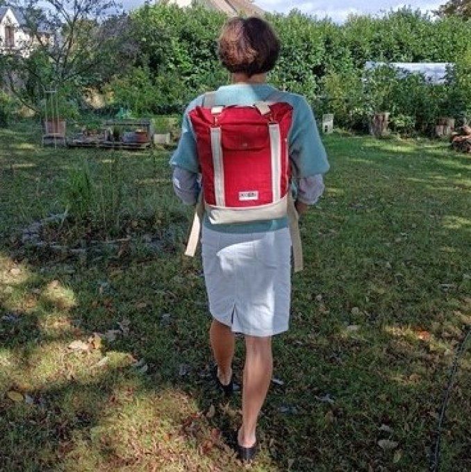 Sac à dos coursier toile coton Thèbes rouge carmin 