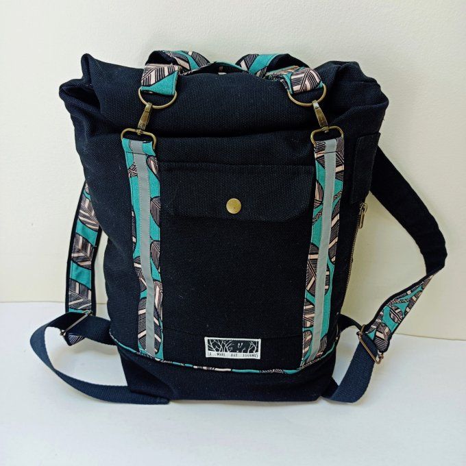 Sac à dos coursier toile Thèbes noire - Elis vert