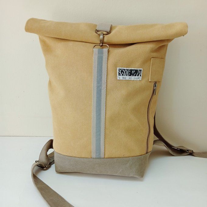 Sac à dos zip top toile Cayman jaune/beige