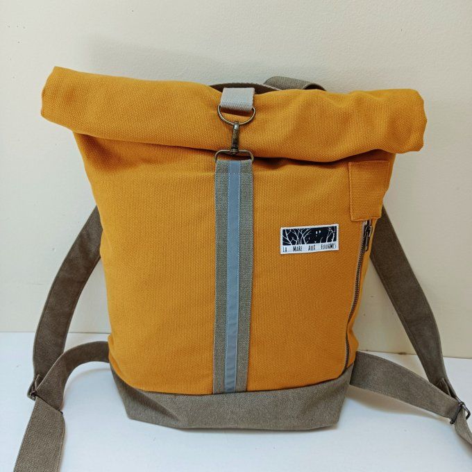 Sac à dos zip top toile coton Thèbes safran/bronze