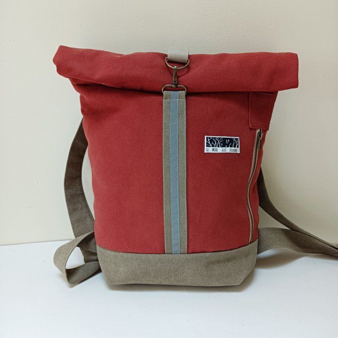 Sac à dos zip top toile coton Thèbes terra/bronze