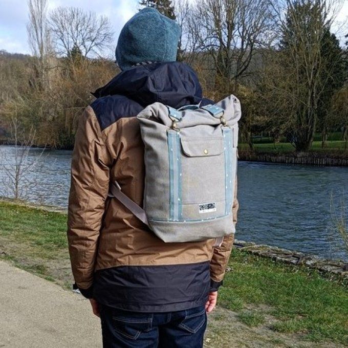 Sac à dos coursier toile Cayman gris taupe - Bleu