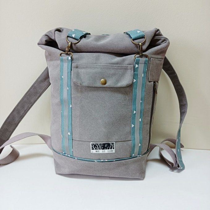 Sac à dos coursier toile Cayman gris taupe - Bleu