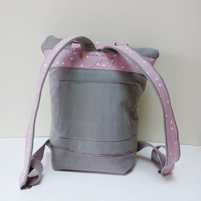 Sac à dos coursier toile gris taupe - Rose  