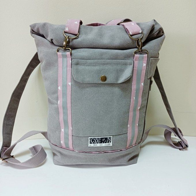 Sac à dos coursier toile gris taupe - Rose  