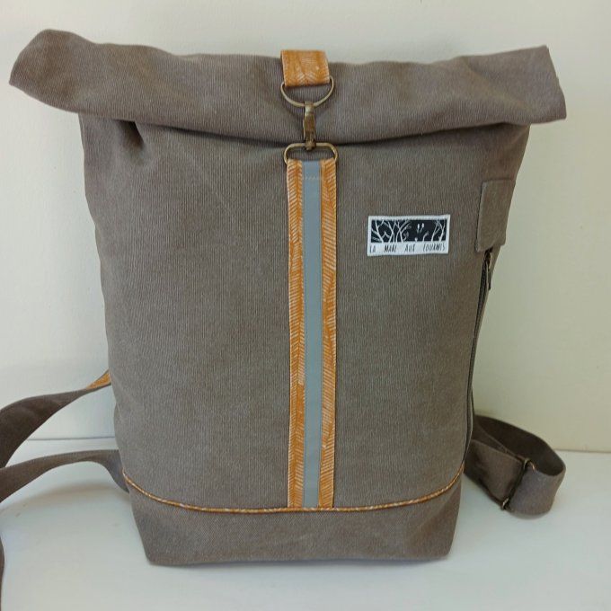 Sac à dos zip top toile Cayman taupe - jaune